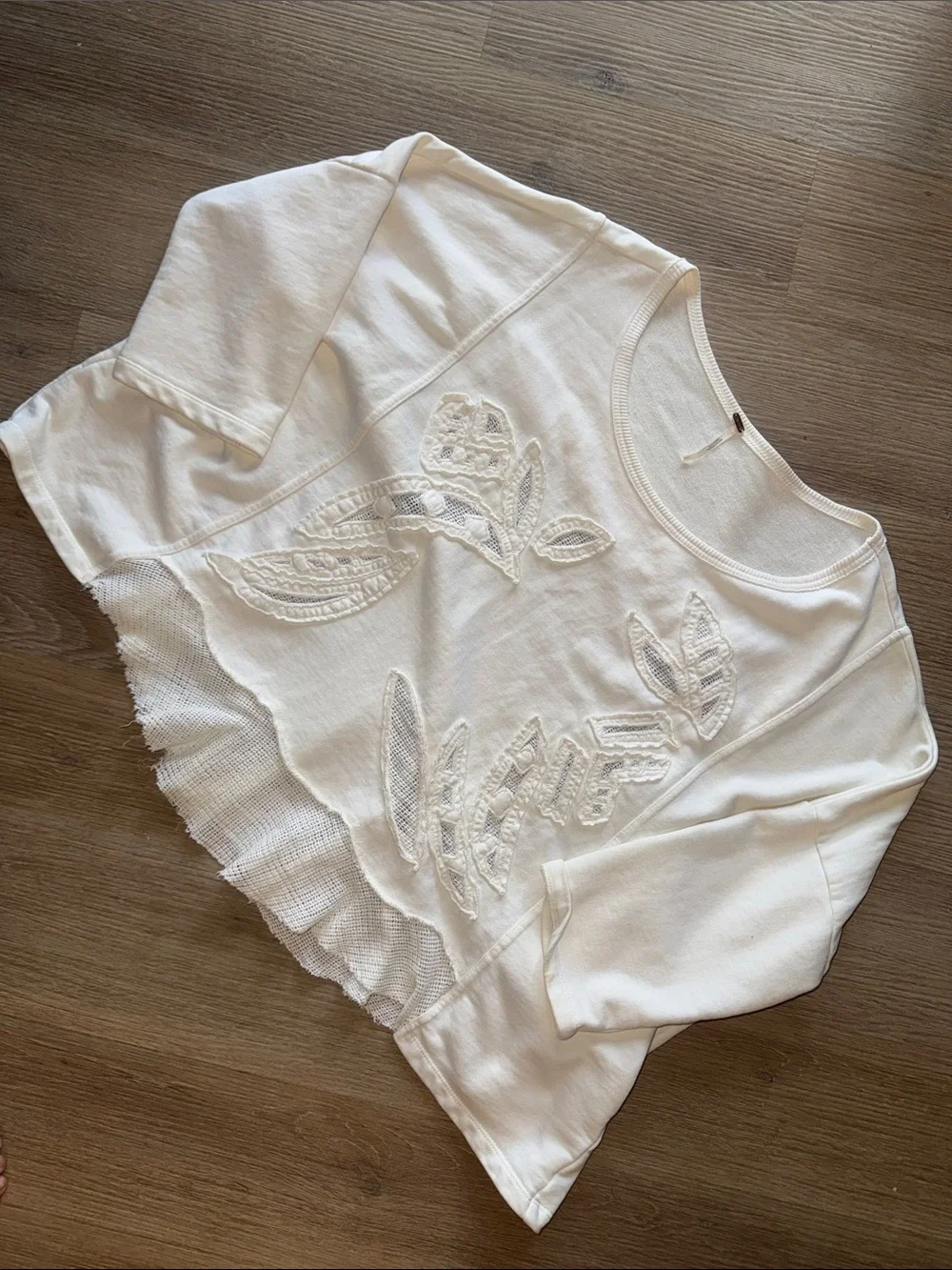 FREE PEOPLE Embroidered Scoop Neck Knit Oversized Blouse Top